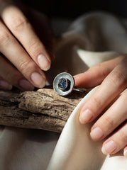 Raw Sapphire Ring: Oxidized Sterling Silver Dome, Australian Fossicked Gem