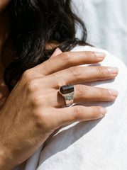Hammered Sterling Silver Black Tourmaline Ring - Unisex