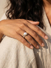 South Sea Pearl Ring: Hammered Sterling Silver Band, Unisex