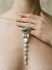 Raw Australian Opal & South Sea Pearl Necklace: Sterling Silver Brushed Bezel