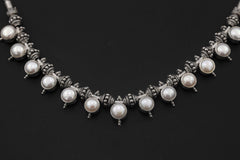 Pearl Beaded Necklace 925 Sterling Silver Balinese Beadwork Snake Chain Heart Crown Chakra Jewelry Gift