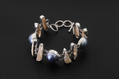 Black White Pearl Bracelet 925 Sterling Silver Freshwater Pearl Toggle Bracelet Ocean Lunar Jewelry Handmade Gift