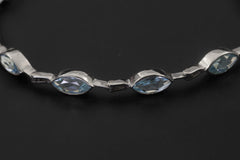 Blue Topaz Marquise Bracelet 925 Sterling Silver Faceted Blue Topaz Link Bracelet High Shine Polish Lobster Clasp December Birthstone Gift