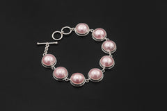 Pink Mabe Pearl Bracelet 925 Sterling Silver Toggle Bracelet Blush Pearl Cabochon Ocean Moon Heart Chakra Jewelry Gift