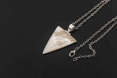 Triangular Mother of Pearl Pendant Necklace, Sterling Silver High Shine Shell Jewelry