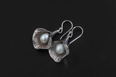 Pearl Drop Earrings 925 Sterling Silver Ocean Bloom Hook Earrings Heart Crown Chakra Cancer Pisces Gift