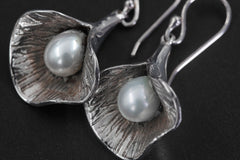 Pearl Drop Earrings 925 Sterling Silver Ocean Bloom Hook Earrings Heart Crown Chakra Cancer Pisces Gift