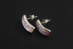 Handmade Mother of Pearl Silver Stud Earrings, 925 Sterling Curved Ocean Jewelry