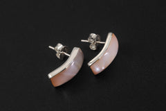 Mother of Pearl Earrings 925 Silver Curved Studs Shell Panel Earrings High Shine Ocean Moon Jewelry Handmade Gift