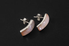 Mother of Pearl Earrings 925 Silver Curved Studs Shell Panel Earrings High Shine Ocean Moon Jewelry Handmade Gift