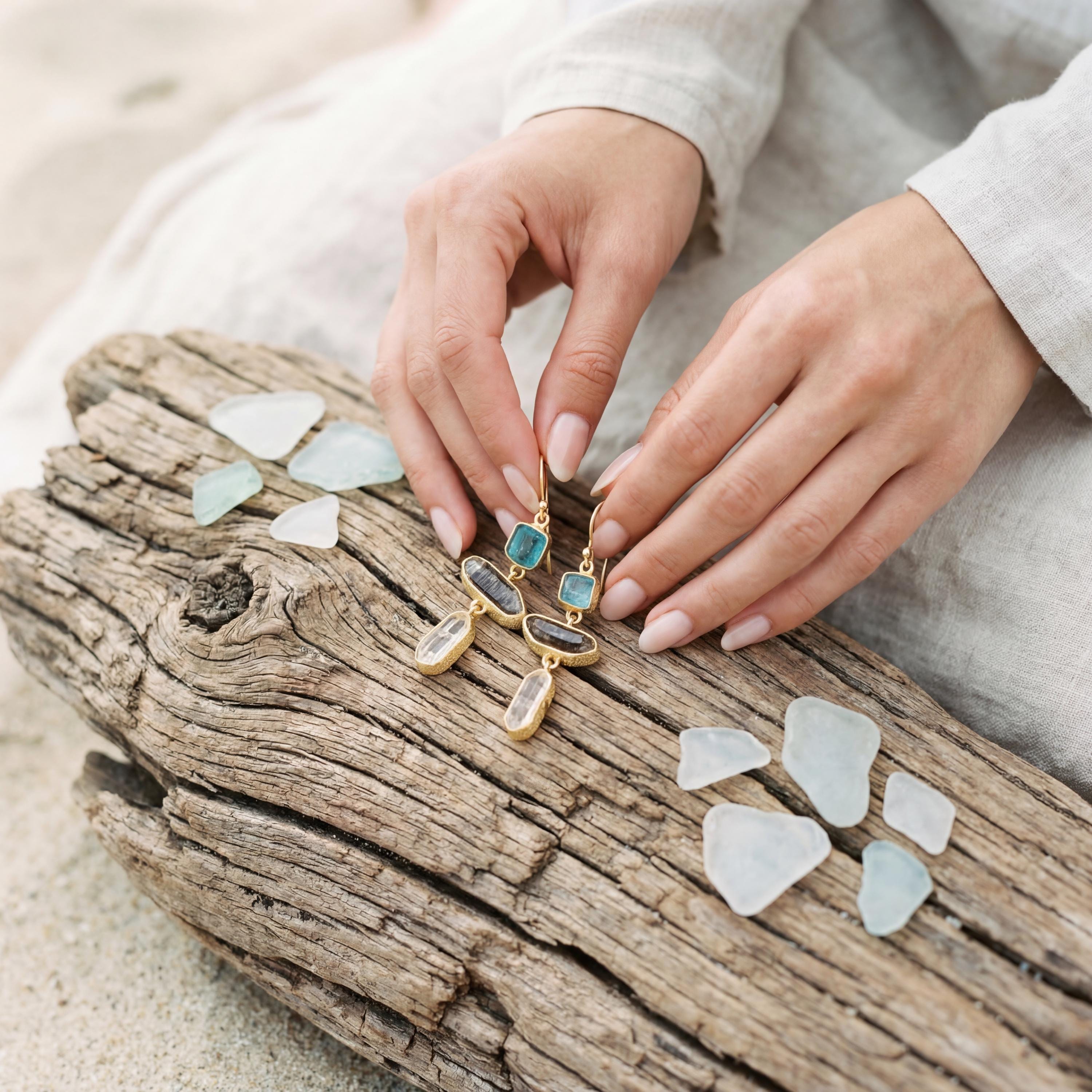 Handmade Blue Apatite Petroleum Quartz Earrings, Gold Vermeil Sterling Silver, Boho Statement Jewelry