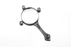 Sterling Silver Moonstone Magnifying Glass Pendant: Hammered Oxidized Blue Flash Gemstone Tool