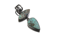 Matrix Turquoise Pendant 925 Silver Double Stone Marquise Cabochon Necklace Sagittarius Throat Chakra Gift