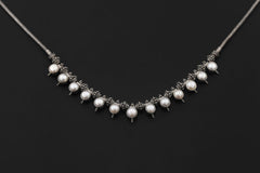 Pearl Beaded Necklace 925 Sterling Silver Balinese Beadwork Snake Chain Heart Crown Chakra Jewelry Gift