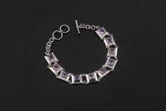 Square Amethyst Link Bracelet 925 Sterling Silver Purple Crystal Bracelet Crown Chakra Jewelry High Shine Gemstone Tennis Bracelet