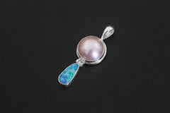 Blue Opal Pearl Pendant 925 Silver Ocean Talisman Teardrop Necklace High Shine Bezel Set Handmade Crystal Gift Jewelry