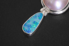 Blue Opal Pearl Pendant 925 Silver Ocean Talisman Teardrop Necklace High Shine Bezel Set Handmade Crystal Gift Jewelry