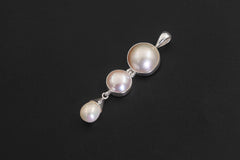 Pearl Pendant 925 Sterling Silver Three Stone Cascade Necklace Charm Crown Heart Chakra Cancer Pisces Gift