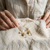 Gold Plated Sterling Silver Dangle Earrings: Pearl, Quartz & Moonstone