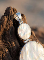 Mother of Pearl Double Disc Pendant 925 Sterling Silver Shell Necklace Charm Heart Crown Chakra Gift