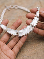 Mother of Pearl Necklace 925 Sterling Silver Shell Panel Collar Necklace Heart Chakra Cancer Pisces Gift