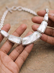 Mother of Pearl Necklace 925 Sterling Silver Shell Panel Collar Necklace Heart Chakra Cancer Pisces Gift