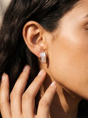 Mother of Pearl Earrings 925 Silver Curved Studs Shell Panel Earrings High Shine Ocean Moon Jewelry Handmade Gift