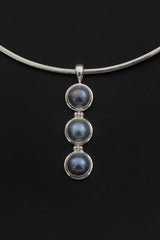 Triple Black Pearl Pendant Sterling Silver 925 Minimalist Drop Necklace Ocean Talisman Elegant Jewelry Gift