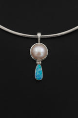 Blue Opal Pearl Pendant 925 Silver Ocean Talisman Teardrop Necklace High Shine Bezel Set Handmade Crystal Gift Jewelry