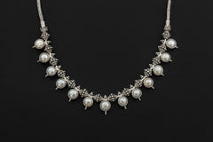 Pearl Beaded Necklace 925 Sterling Silver Balinese Beadwork Snake Chain Heart Crown Chakra Jewelry Gift
