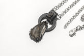 Black Rutile Quartz and Blue Moonstone - Oxidised Hammered Sterling Silver - Claw Set Pendant