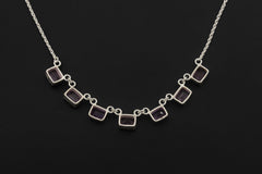 Amethyst 7 Stone Necklace 925 Silver Cable Chain Square Cut Gemstone Necklace Crown Chakra Purple Jewelry Gift
