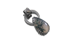 Moss Agate & Blue Moonstone - Oxidised Hammered Sterling Silver - Claw Set Pendant