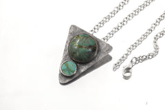 Hammered Turquoise Triangle Pendant: Oxidized Sterling Silver, Calming Chakra