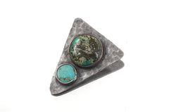 Hammered Turquoise Triangle Pendant: Oxidized Sterling Silver, Calming Chakra