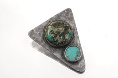 Hammered sterling silver triangle pendant with two round Turquoise stones.