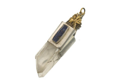 Twin Quartz Kyanite Necklace 925 Sterling Silver Brass Rooster Pendant Clarity Protection Jewelry Gift