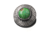 Green Turquoise Shield Stack Pendant in oxidized sterling silver with textured surface.