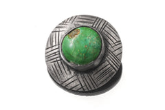 Green Turquoise Shield Pendant: Oxidized Sterling Silver, Handmade