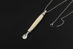 Blue Moonstone Bone Spoon Pendant Sterling Silver 925 Handmade Ritual Jewelry Lunar Necklace Crown Chakra Gift