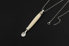 Blue Moonstone Bone Spoon Pendant Sterling Silver 925 Handmade Ritual Jewelry Lunar Necklace Crown Chakra Gift