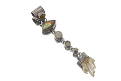 Ethiopian Opal Labradorite Moonstone Quartz Pendant 925 Silver Celestial Necklace Crown Third Eye Gift