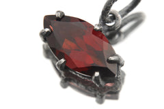 Garnet Marquise Pendant 925 Sterling Silver Sand Textured Oxidized Claw Necklace Root Chakra January Birthstone Gift