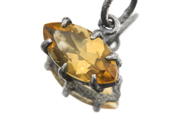 Faceted Marquise Citrine Pendant, 925 Sterling Silver Sand Texture Claw Set Talisman, Solar Plexus Gemstone, Oxidized Gift