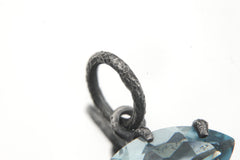 Claw Set Blue Topaz Eye Pendant 925 Sterling Silver Marquise Faceted Necklace Oxidized Sand Texture Throat Chakra December Birthstone Gift
