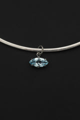 Claw Set Blue Topaz Eye Pendant 925 Sterling Silver Marquise Faceted Necklace Oxidized Sand Texture Throat Chakra December Birthstone Gift