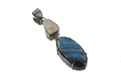Ethiopian Opal Moonstone Labradorite Pendant: Sterling Silver Celestial Jewelry
