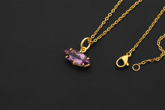 Amethyst Eye Pendant 925 Sterling Silver 18k Gold Plated Marquise Claw Set Sand Textured Necklace Crown Third Eye Chakra Gift