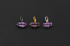 Amethyst Eye Pendant 925 Sterling Silver Claw Set High Shine Marquise Necklace Crown Third Eye Chakra Pisces Gift