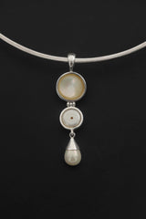 Pearl Pendant 925 Sterling Silver Three Stone Cascade Necklace Charm Crown Heart Chakra Cancer Pisces Gift